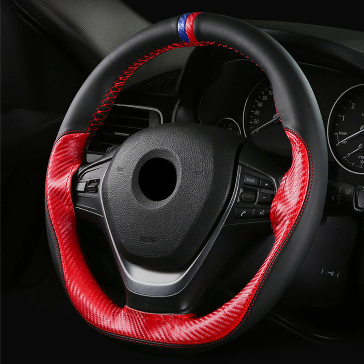 CZB005-Carbon Microfiber leather |  color blocking sports hand sewn steering wheel cover | MARKER ON 12 O'CLOCK