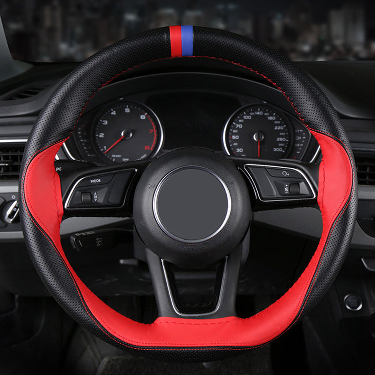 CZB003-Microfiber Leather | Fashionable color contrast stitching | hand sewn steering wheel cover | sweat absorption | skid resistance | MARKER ON 12 O'CLOCK | all season general