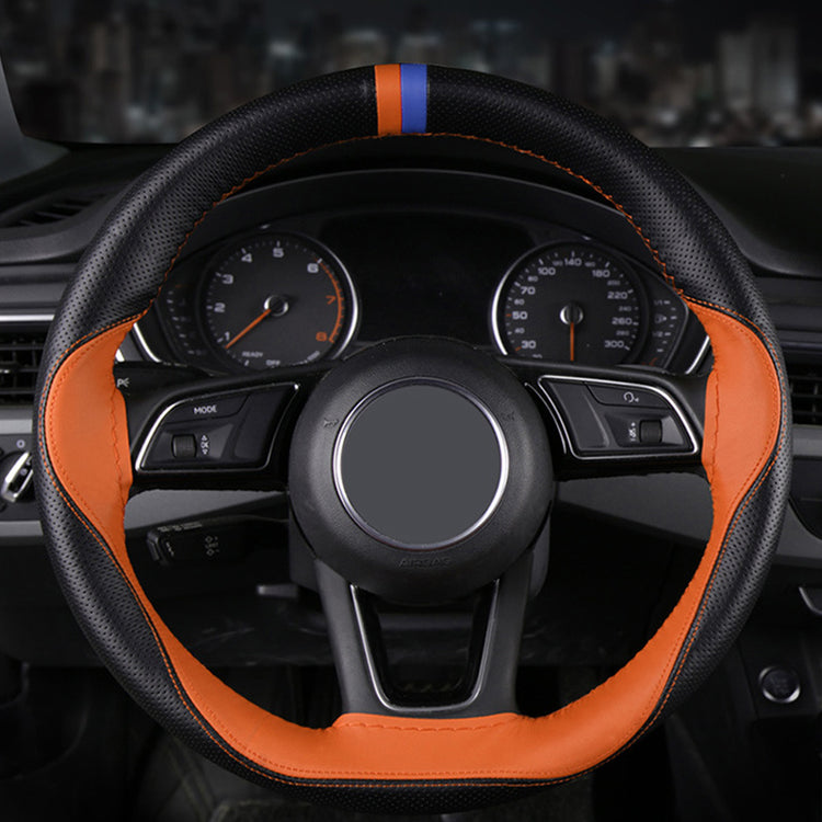 CZB003-Microfiber Leather | Fashionable color contrast stitching | hand sewn steering wheel cover | sweat absorption | skid resistance | MARKER ON 12 O'CLOCK | all season general