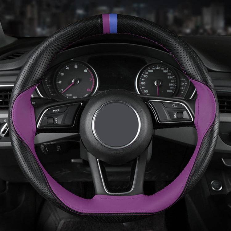 CZB003-Microfiber Leather | Fashionable color contrast stitching | hand sewn steering wheel cover | sweat absorption | skid resistance | MARKER ON 12 O'CLOCK | all season general