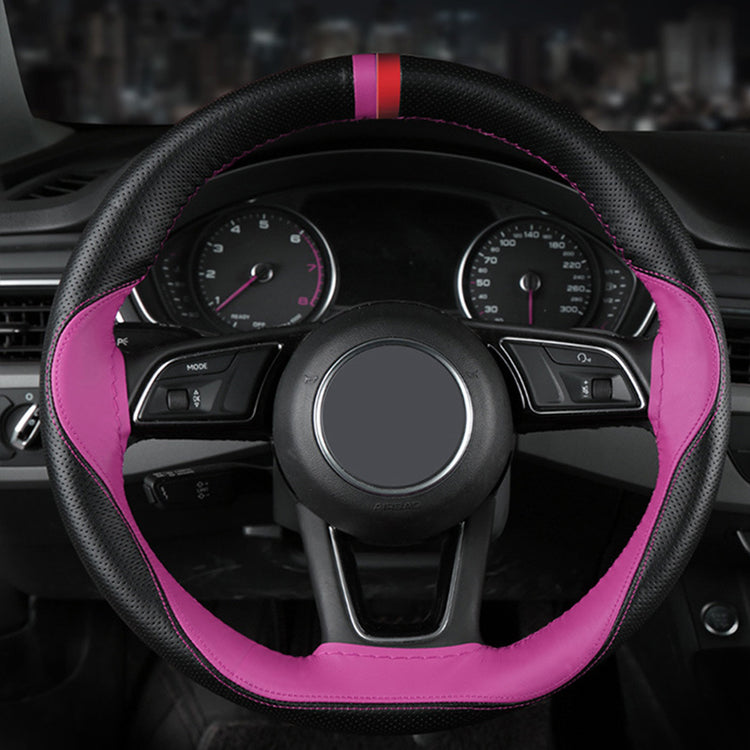 CZB003-Microfiber Leather | Fashionable color contrast stitching | hand sewn steering wheel cover | sweat absorption | skid resistance | MARKER ON 12 O'CLOCK | all season general