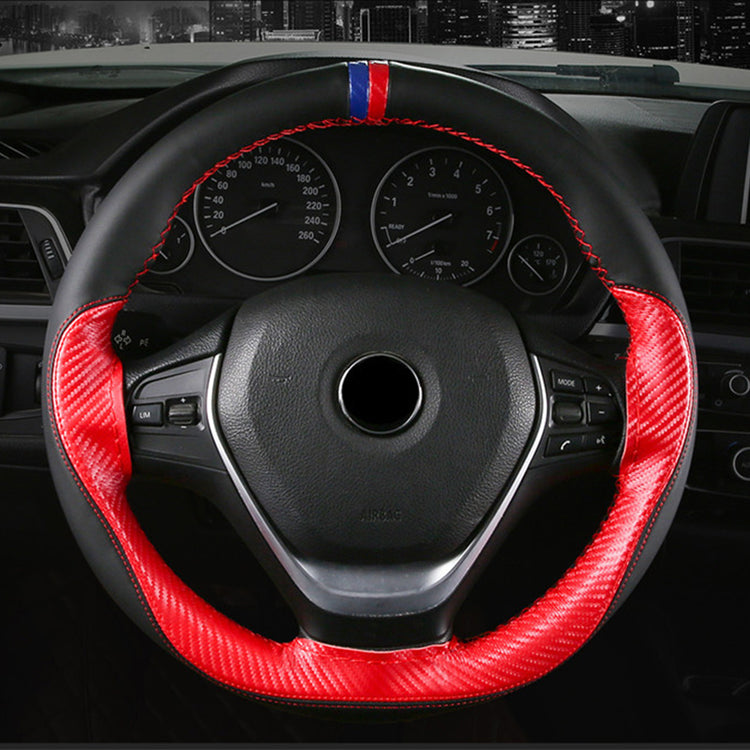 CZB005-Carbon Microfiber leather |  color blocking sports hand sewn steering wheel cover | MARKER ON 12 O'CLOCK