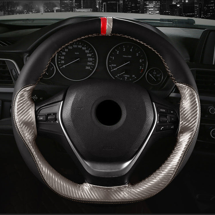 CZB005-Carbon Microfiber leather |  color blocking sports hand sewn steering wheel cover | MARKER ON 12 O'CLOCK