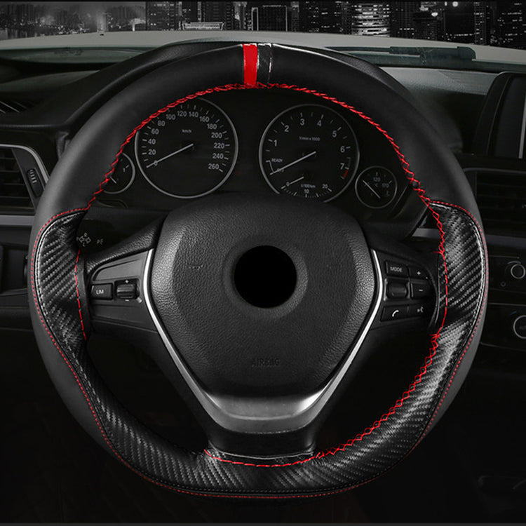 CZB005-Carbon Microfiber leather |  color blocking sports hand sewn steering wheel cover | MARKER ON 12 O'CLOCK