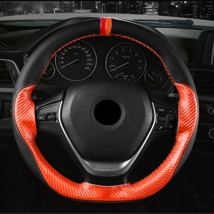 CZB005-Carbon Microfiber leather |  color blocking sports hand sewn steering wheel cover | MARKER ON 12 O'CLOCK