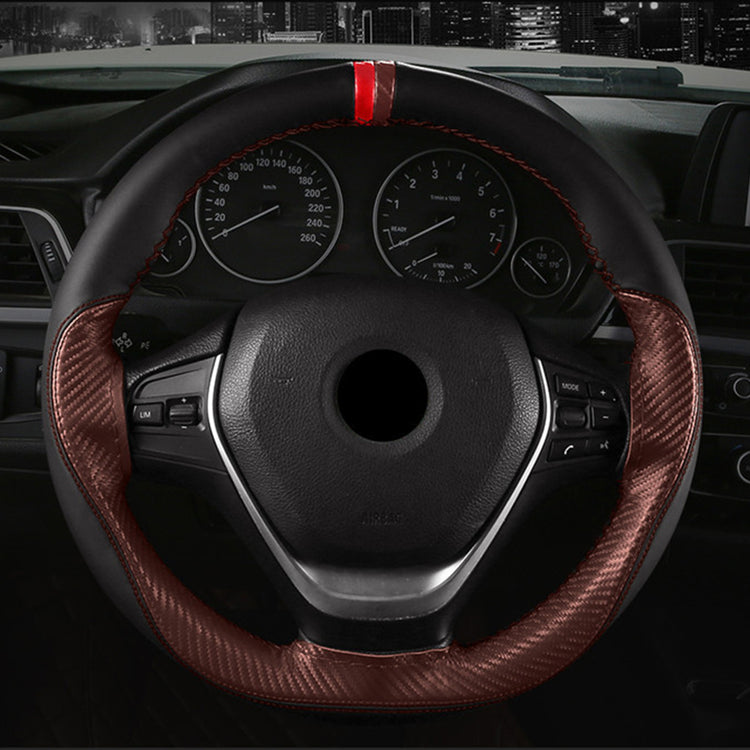 CZB005-Carbon Microfiber leather |  color blocking sports hand sewn steering wheel cover | MARKER ON 12 O'CLOCK